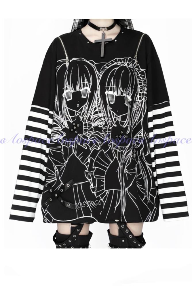AO Space Twin Meaning Printed Two Piece Look Top Jirai Kei Fashion