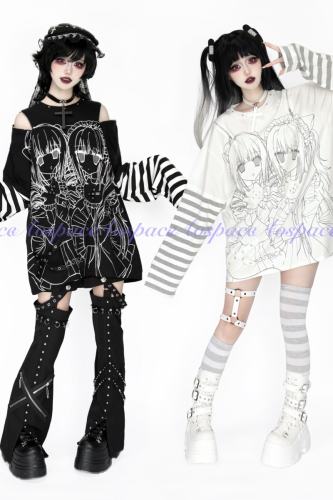 AO Space Twin Meaning Printed Two Piece Look Top Jirai Kei Fashion