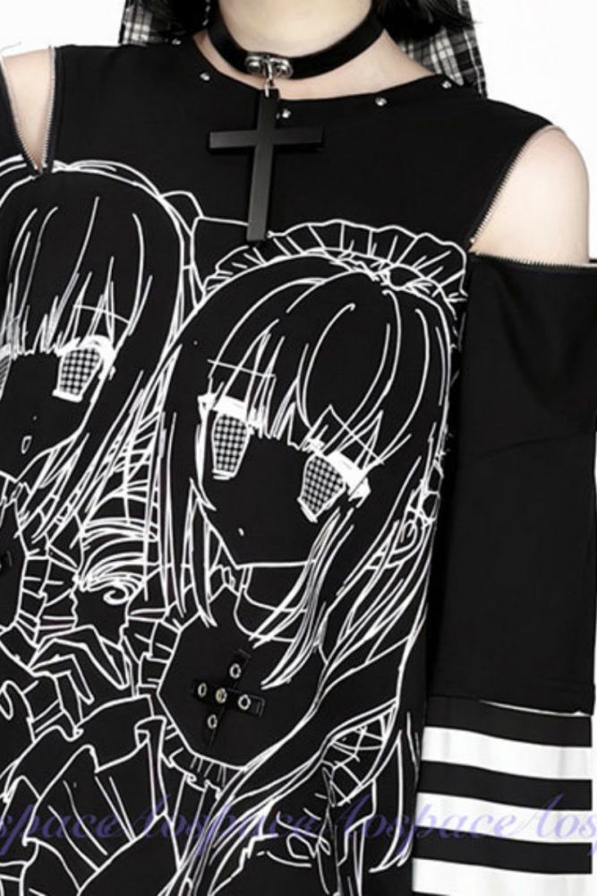 AO Space Twin Meaning Printed Two Piece Look Top Jirai Kei Fashion