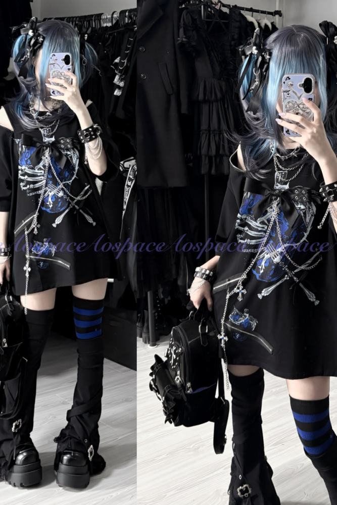 AO Space The Party Kuro Top Lacework Leg Covers Jirai Kei Outfits