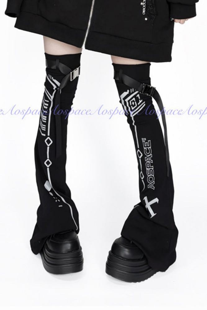 AO Space Cyber Road Printed Above Knee High Kuro Leg Covers Jirai Kei Clothes