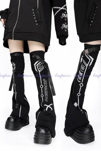 AO Space Cyber Road Printed Above Knee High Kuro Leg Covers Jirai Kei Clothes