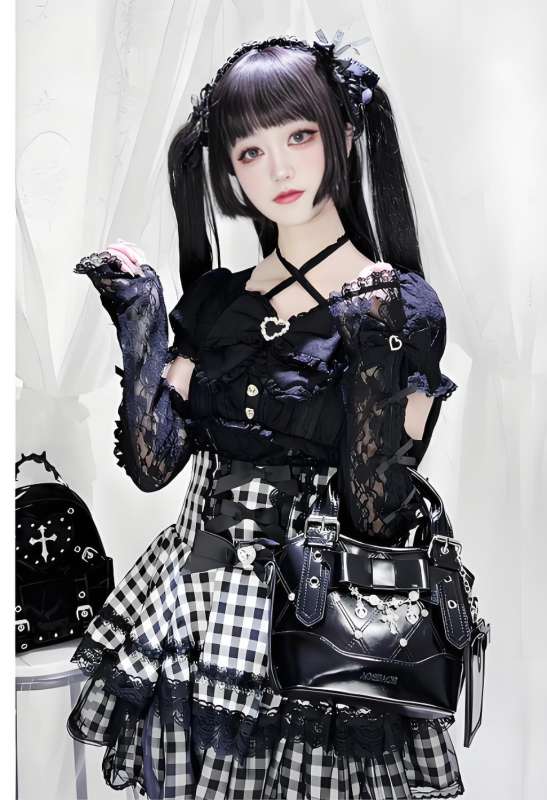 AO Space Rose Heartstrings Kuro Crossbody Tote Bag Jirai Kei Fashion