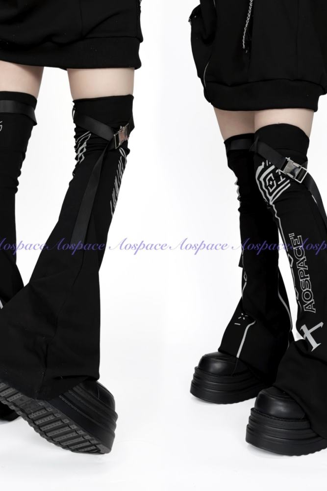 AO Space Cyber Road Printed Above Knee High Kuro Leg Covers Jirai Kei Clothes