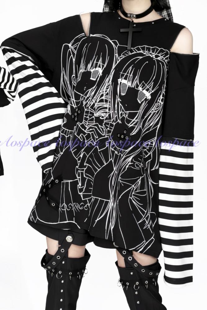 AO Space Twin Meaning Printed Two Piece Look Top Jirai Kei Fashion