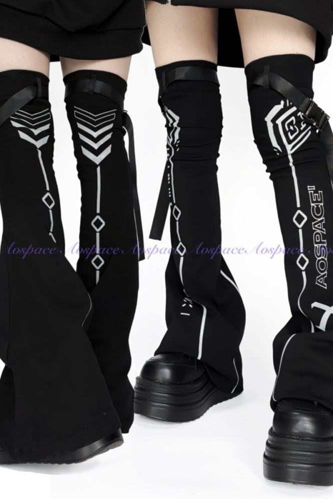 AO Space Cyber Road Printed Above Knee High Kuro Leg Covers Jirai Kei Clothes