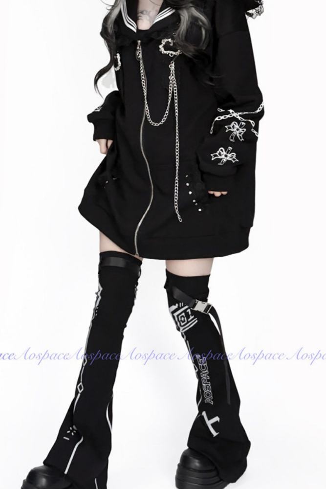 AO Space Cyber Road Printed Above Knee High Kuro Leg Covers Jirai Kei Clothes