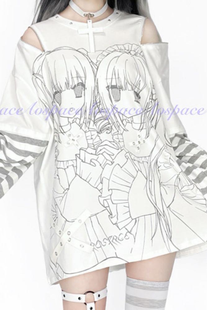 AO Space Twin Meaning Printed Two Piece Look Top Jirai Kei Fashion