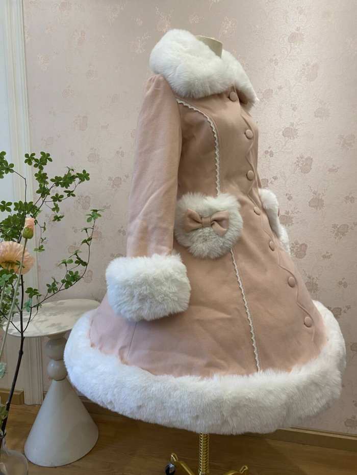 Pink Elegant Lolita Jacket Heart & Fur Collar