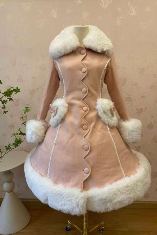 Pink Elegant Lolita Jacket Heart & Fur Collar