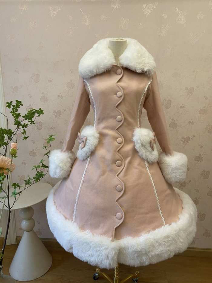 Pink Elegant Lolita Jacket Heart & Fur Collar $84.99 - Lolita Outfits