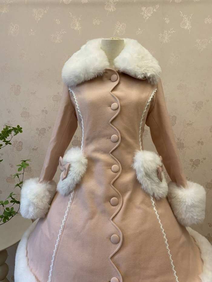 Pink Elegant Lolita Jacket Heart & Fur Collar