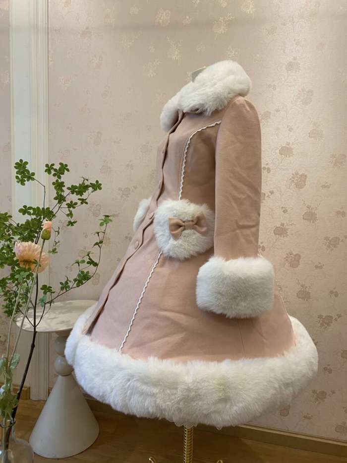Pink Elegant Lolita Jacket Heart & Fur Collar