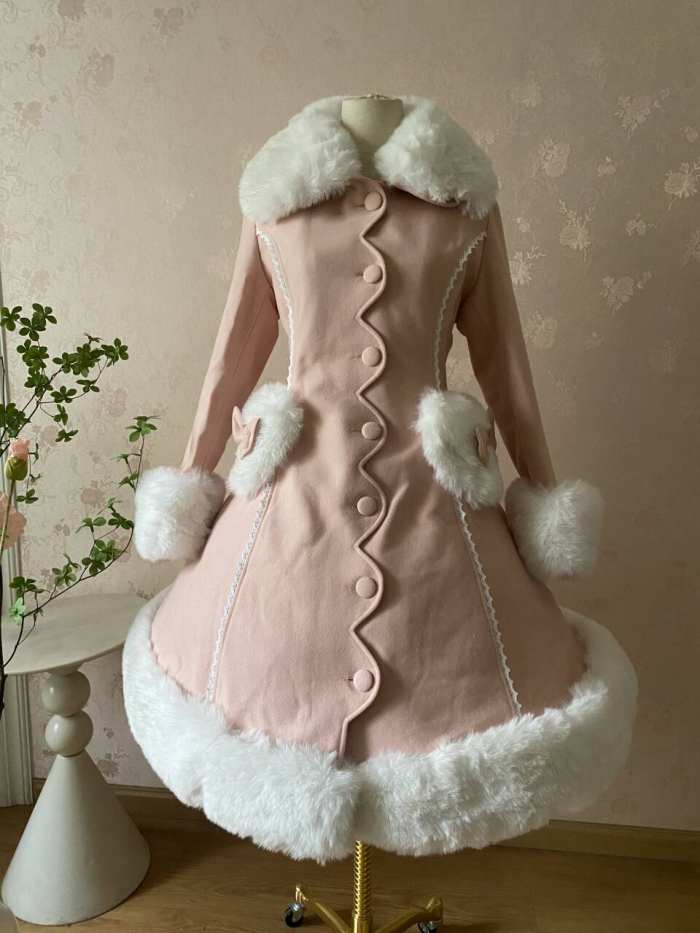 Pink Elegant Lolita Jacket Heart & Fur Collar