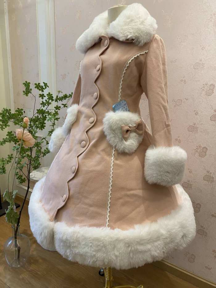 Pink Elegant Lolita Jacket Heart & Fur Collar