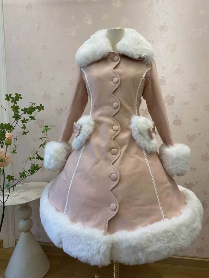 Pink Elegant Lolita Jacket Heart & Fur Collar