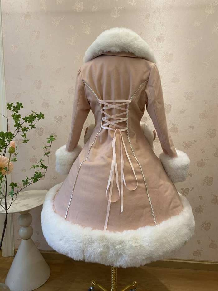 Pink Elegant Lolita Jacket Heart & Fur Collar
