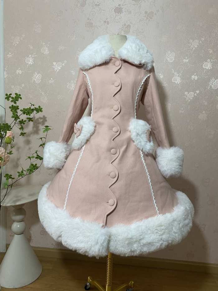 Pink Elegant Lolita Jacket Heart & Fur Collar