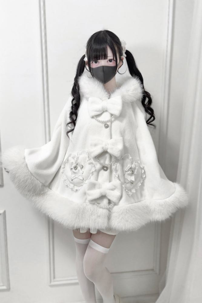 Nekura Fluffy Kuro Bow Hoodie Cape Jirai Kei Fashion
