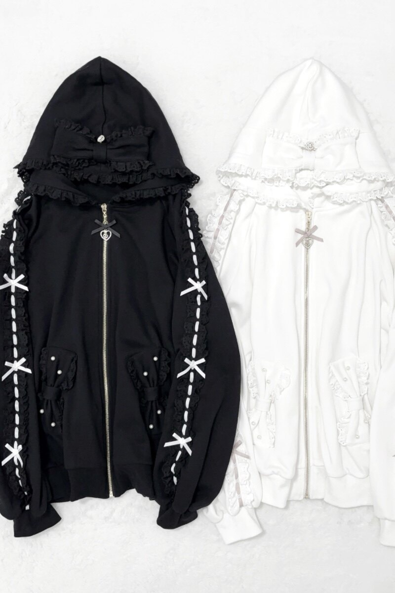 Nek Kuro Lacework Hooded Coat Jirai Kei Clothes