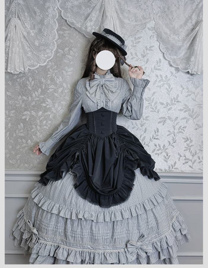 Alice Girl Duke of Victoria Classic Lolita Stripe Skirt, Corset Overskirt, Blouse and Coat