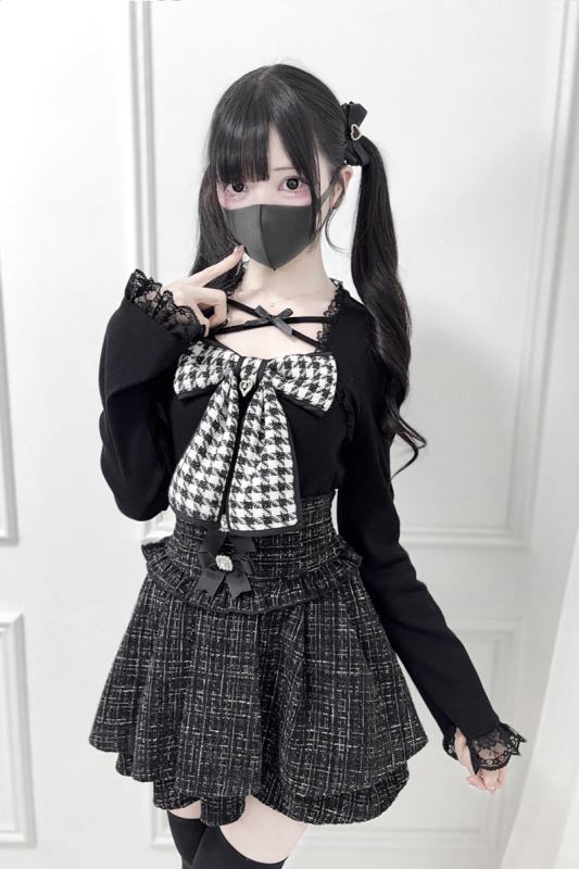 Nekura White Bow Knitted Long Sleeve Top Jirai Kei Clothing