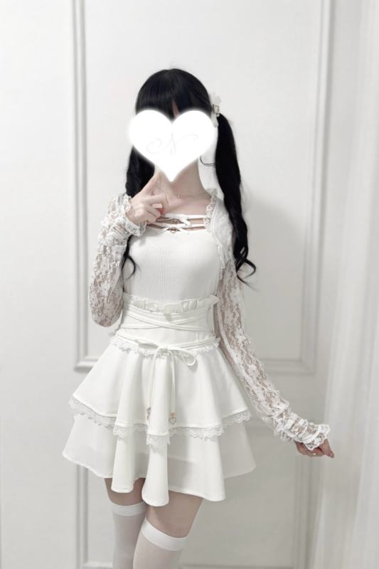 Nekura Lacework Straps High Waist White Skirt Jirai Kei Fashion