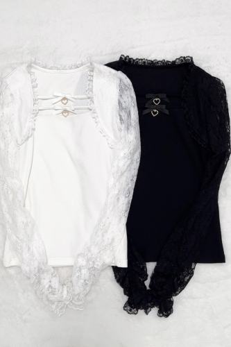 Nekura Patchwork Hollowed Long Sleeve Black Top Jirai Kei Fashion