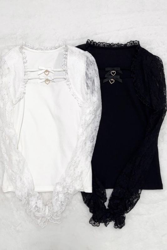 Nekura Patchwork Hollowed Long Sleeve Black Top Jirai Kei Fashion