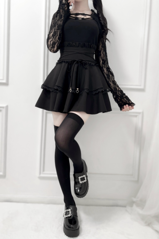 Nekura Lacework Straps High Waist White Skirt Jirai Kei Fashion