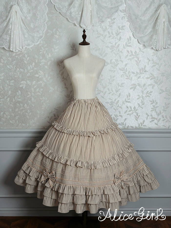 Alice Girl Duke of Victoria Classic Lolita Stripe Skirt, Corset Overskirt, Blouse and Coat