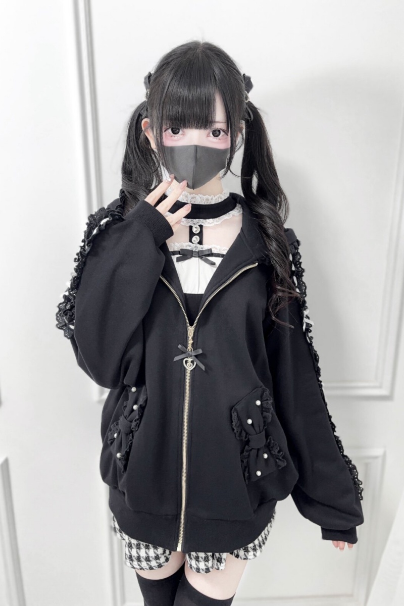 Nek Kuro Lacework Hooded Coat Jirai Kei Clothes