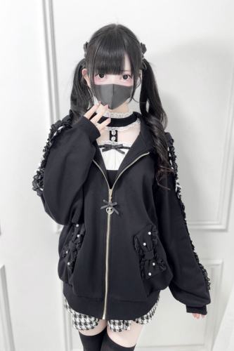 Nekura Kuro Lacework Hooded Coat Jirai Kei Clothes