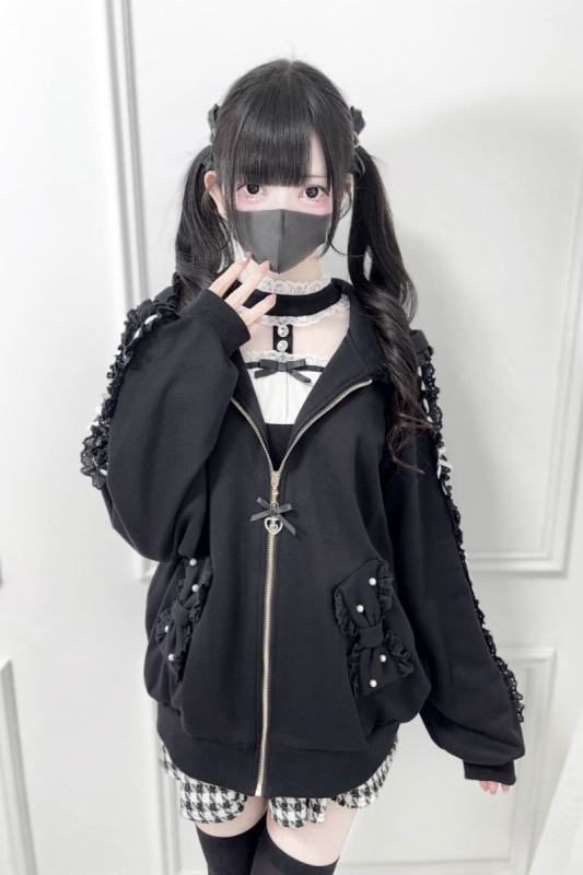 Nekura Kuro Lacework Hooded Coat Jirai Kei Clothes