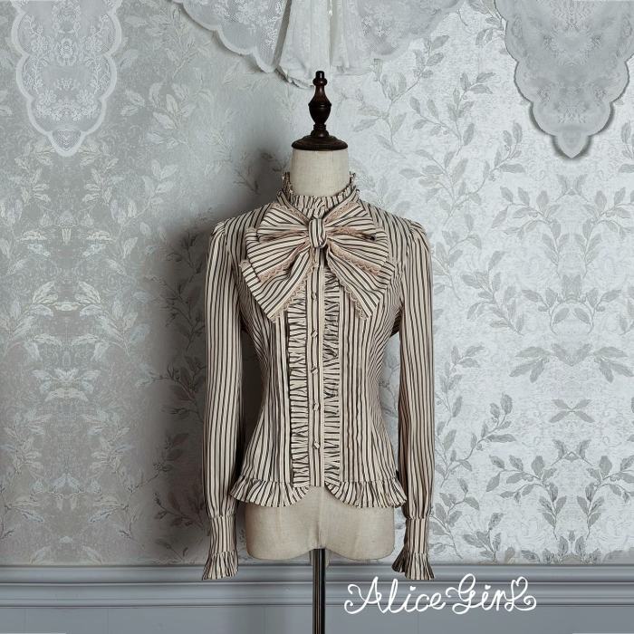 Alice Girl Duke of Victoria Classic Lolita Stripe Skirt, Corset Overskirt, Blouse and Coat