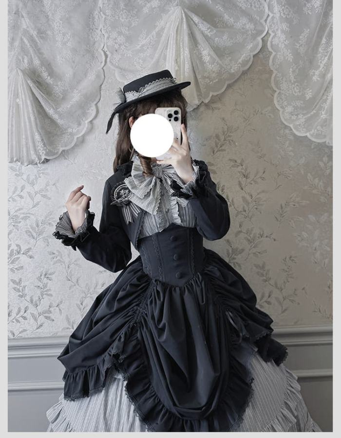 Alice Girl Duke of Victoria Classic Lolita Stripe Skirt, Corset Overskirt, Blouse and Coat