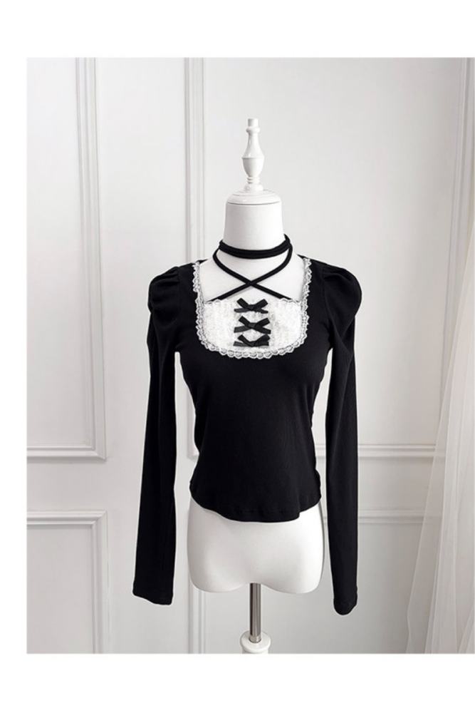 Nekura Pink Knitted Lace Tie Top Jirai Kei Outfits
