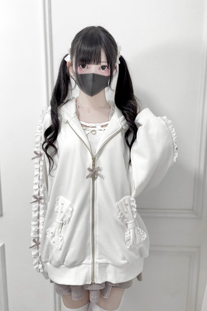 Nek Kuro Lacework Hooded Coat Jirai Kei Clothes