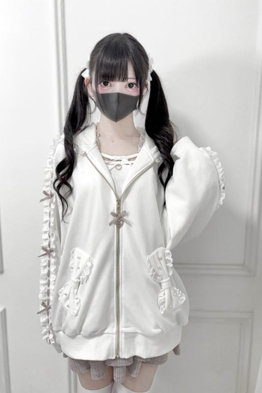 Nekura Kuro Lacework Hooded Coat Jirai Kei Clothes