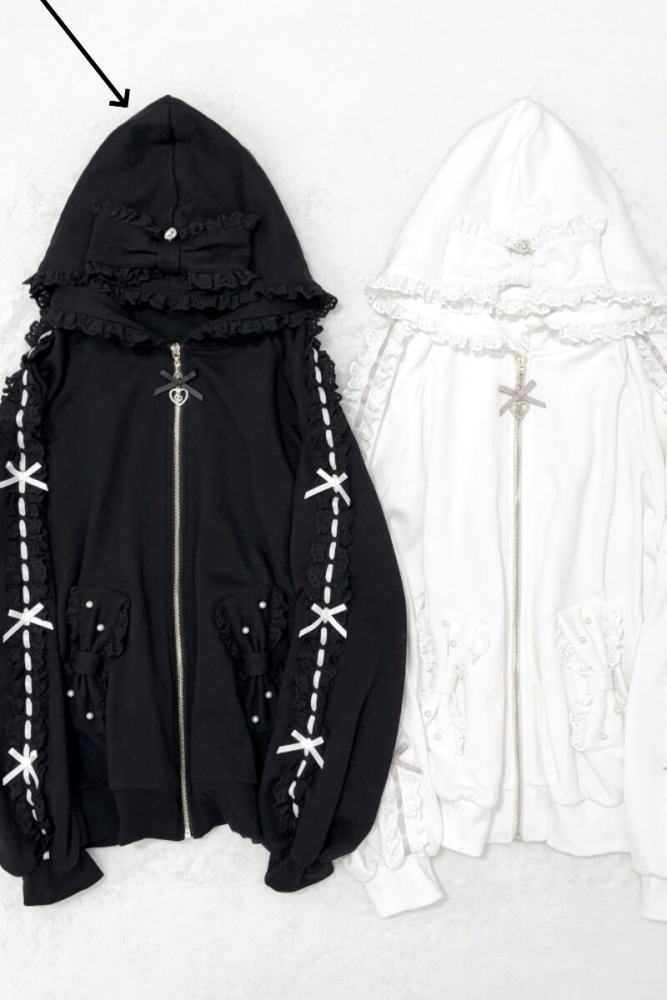Nekura Kuro Lacework Hooded Coat Jirai Kei Clothes