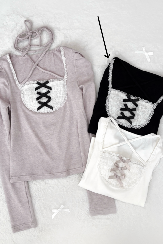 Nekura Pink Knitted Lace Tie Top Jirai Kei Outfits