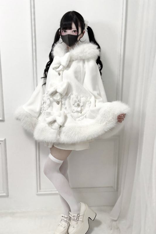 Nekura Fluffy Kuro Bow Hoodie Cape Jirai Kei Fashion