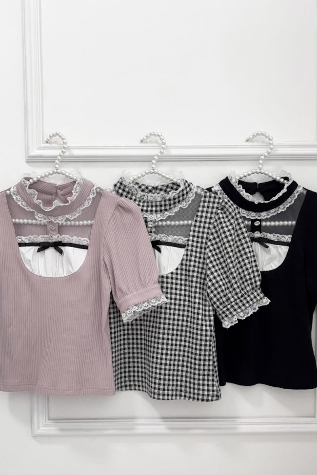 Nekura Pink Knitting Lacework Top Jirai Kei Outfits