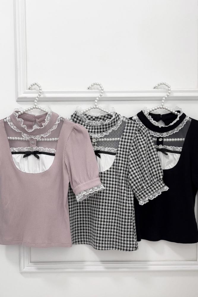 Nekura Pink Knitting Lacework Top Jirai Kei Outfits