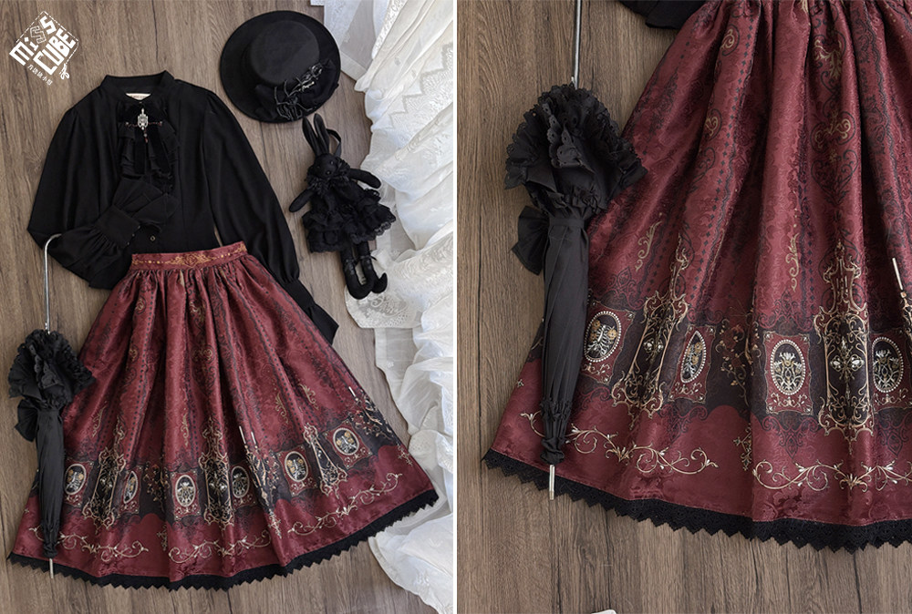 【値札付】縷縷夢兎 2024SS 一点物ハンドメイド（tuell skirt） Miss Point the Blood Night Lamp Keeper Gothic Lolita Skirt -my