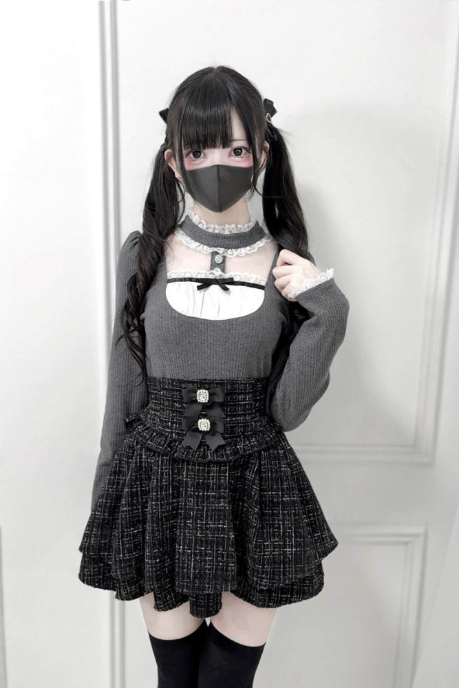 Nekura Pink Knitting Lacework Top Jirai Kei Outfits
