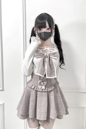 Nekura White Bow Knitted Long Sleeve Top Jirai Kei Clothing