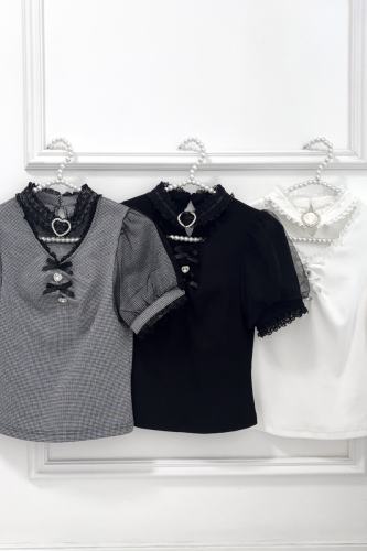 Nekura Black White Double Fluffy Sleeve Top Jirai Kei Clothing