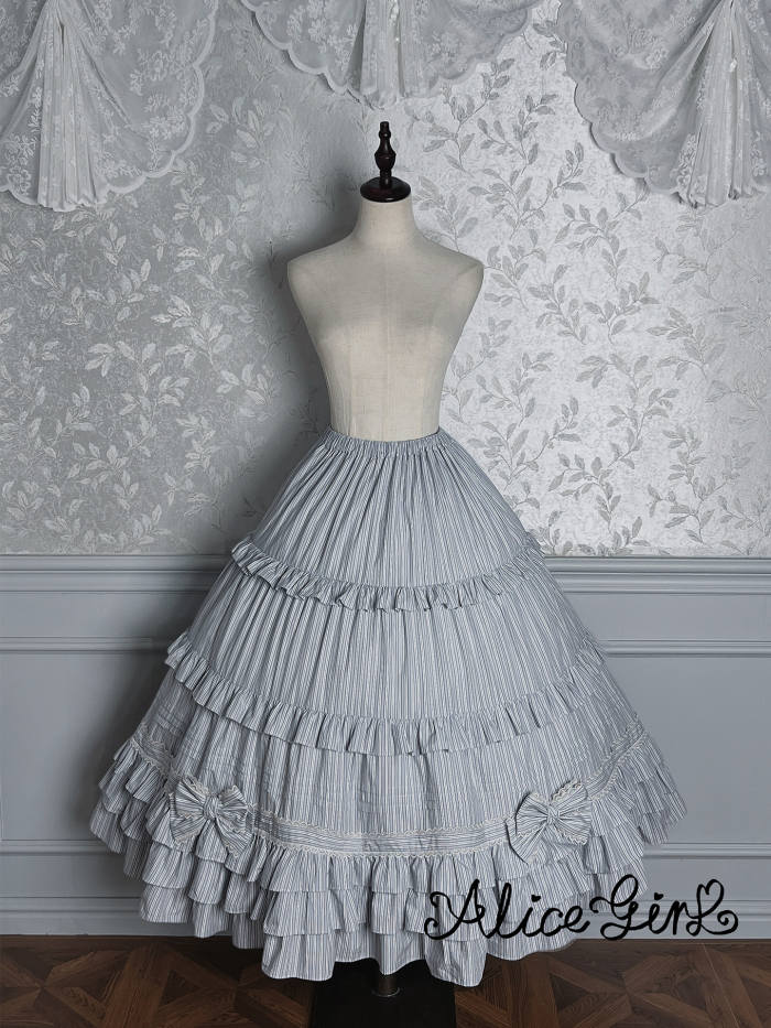 Alice Girl Duke of Victoria Classic Lolita Stripe Skirt, Corset Overskirt, Blouse and Coat