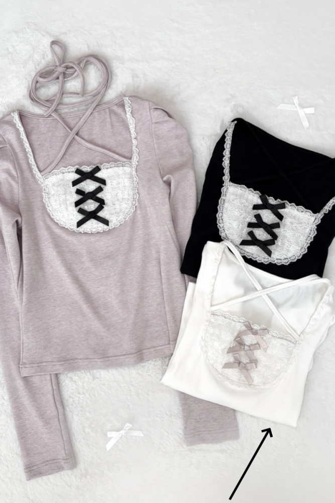 Nekura Pink Knitted Lace Tie Top Jirai Kei Outfits